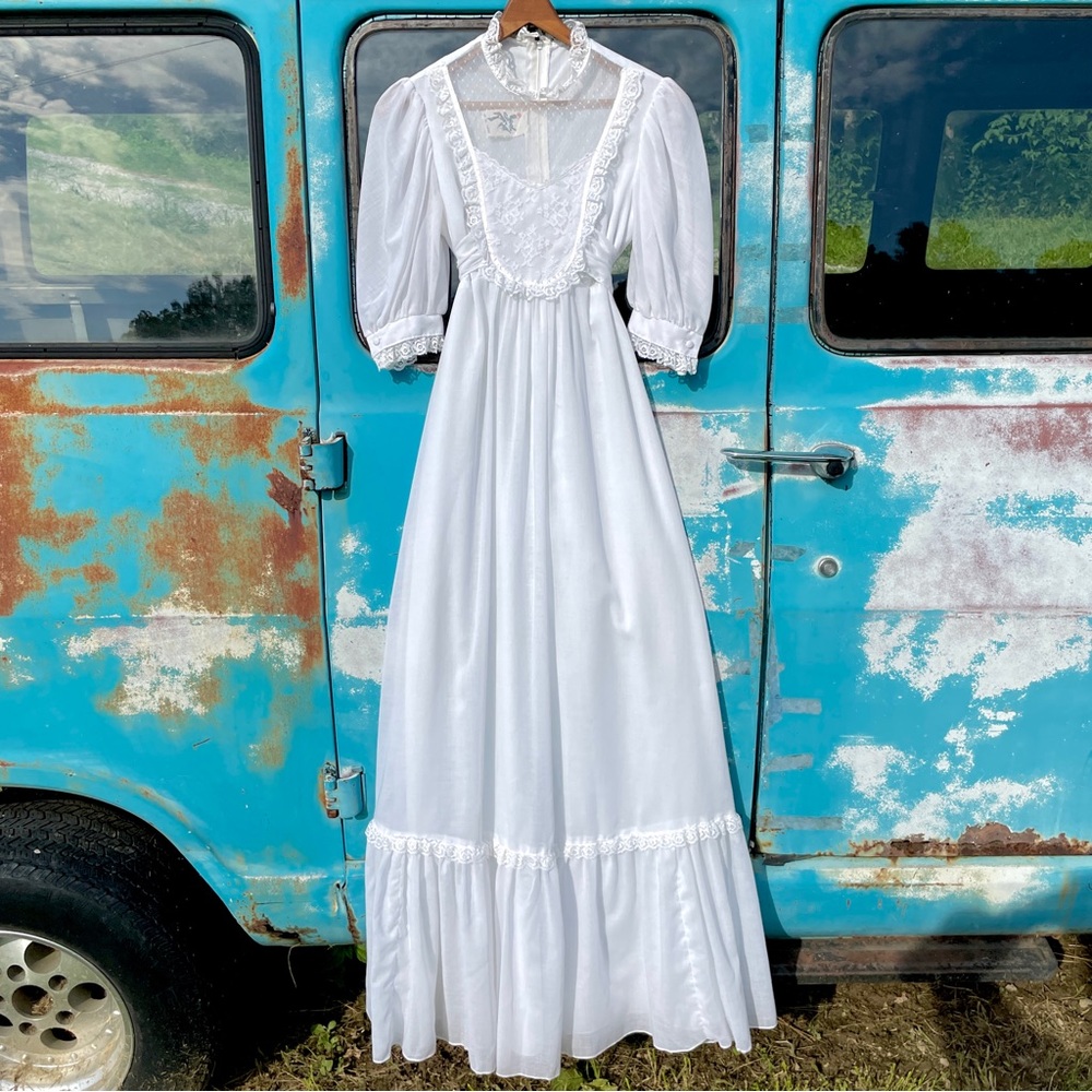 70s Vintage Jody of California Prairie Lace Maxi Dress White Size 7 (XS)